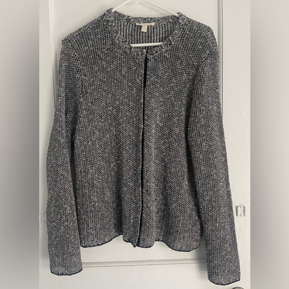Eileen Fisher Knitted Organic Linen and Cotton Snap Sweater Jacket Size large